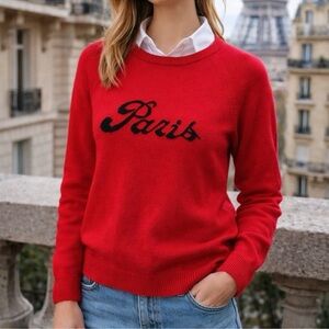 Magaschoni Red Cashmere Paris Crew Neck Sweater